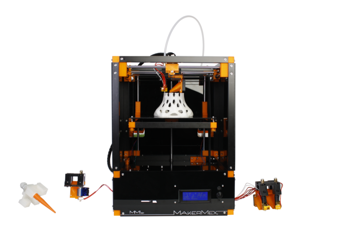 MakerMex's MM1 will ship with four interchangeable extruder heads. Courtesy of MakerMex.