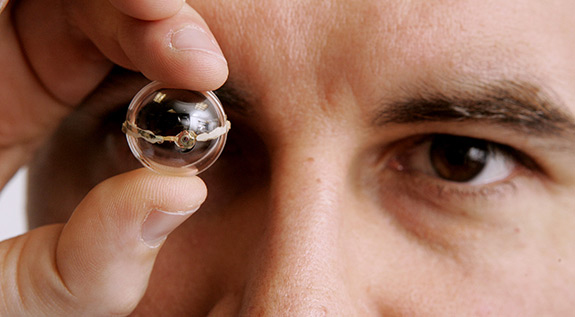 3D printed contact lens integrated with QLED technology. Courtesy of Frank Wojciechowski.