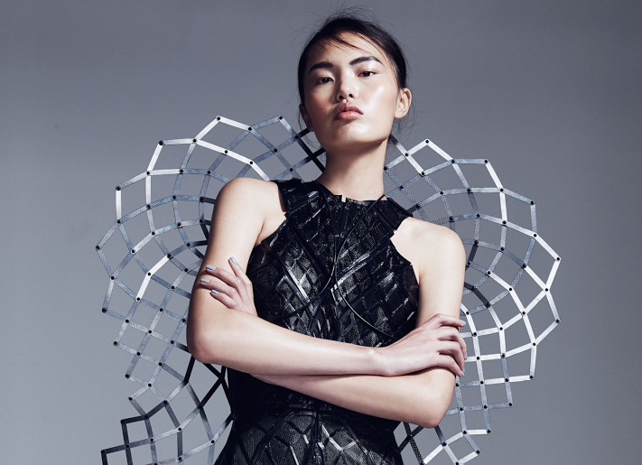 Voodoo Manufacturing help supply Intel and Chromat with the carbon fiber wings for this smart dress. Courtesy of Voodoo Manufacturing. 