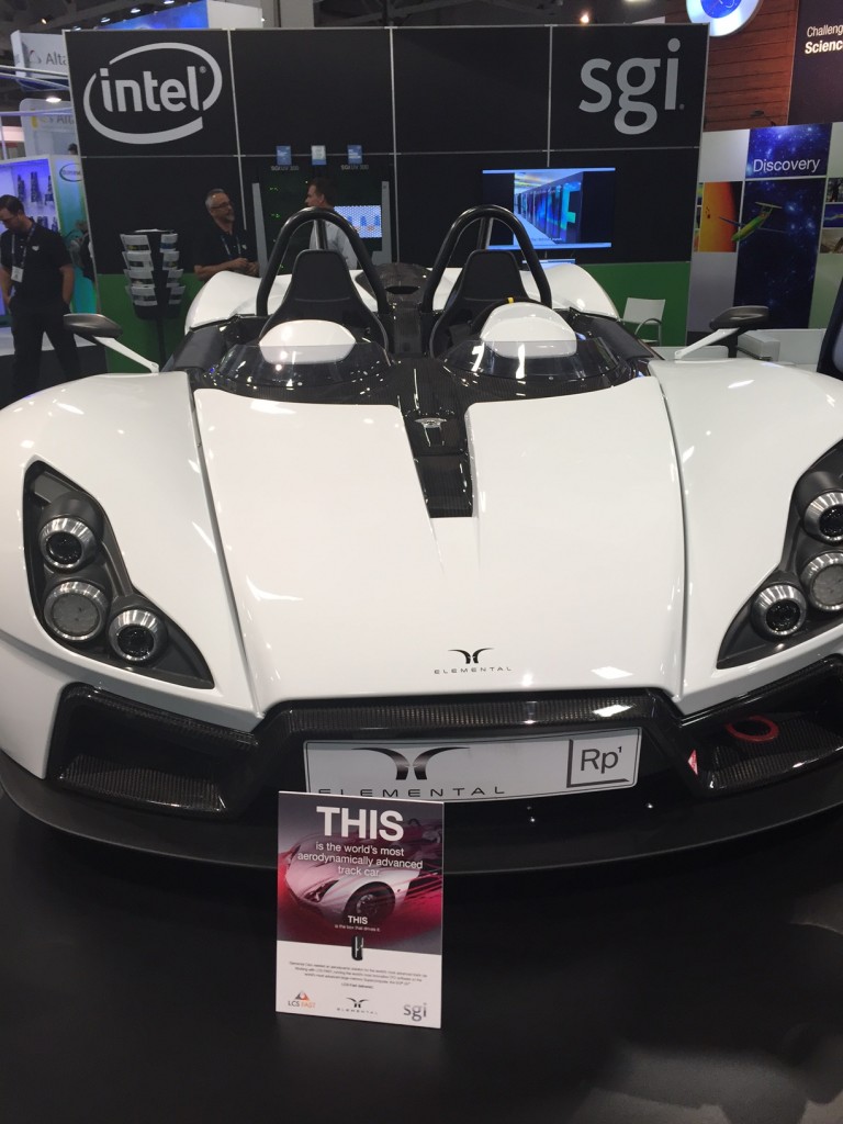 The work of simulation and design consultancy, LCS-FAST, was on display at the SGI booth. CFD was used throughout the Elemental RP1 car's development including what it says is the world's first 5th order accurate transient simulation of a whole automotive car. 