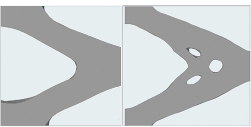 Fig. 7: (a) left, SIMP solution with large feature size. 7(b) right, medium feature size.
