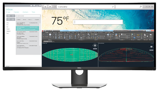 The Dell UltraSharp 38 curved monitor provides an immersive image with a 21:9 aspect ratio.