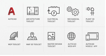 In addition to AutoCAD itself, AutoCAD 2019 includes seven specialized toolsets plus web and mobile apps.