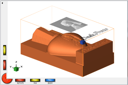 DeskProto simulation of a part created using geometry data (the bottle), vector data (DeskProto logo) and bitmap data (the girl). For combining multiple types of CAD-data in one part an extended edition is needed.