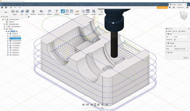 After generating a toolpath, inspect the results by using the Simulate function to see the actual cutting motion.