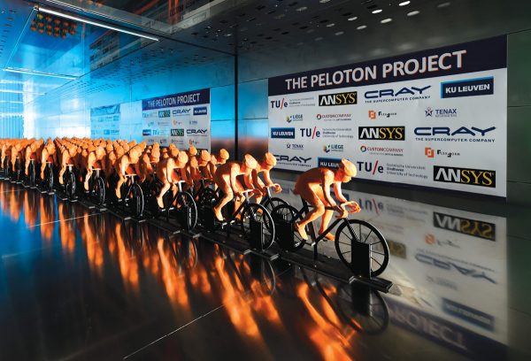 Researchers from Eindhoven University of Technology (The Netherlands) and KU Leuven (Belgium) ran wind tunnel tests on the mockup of a peloton in race. Images courtesy of Professor Bert Blocken and ANSYS.