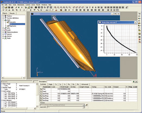 This NEi Motion analysis of a lifeboat for an offshore oil rig first examines the CAD model (left) as a rigid body to determine the velocities and angle of hitting the sea (dependent on drop height, launch-skid length, etc.). 